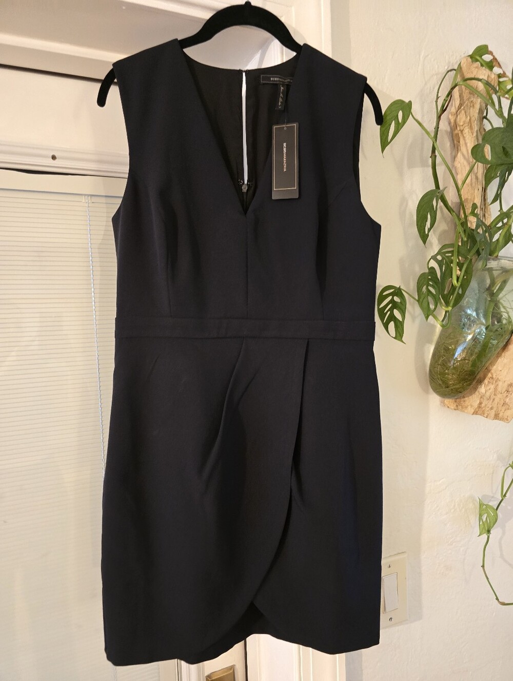 BCBGMaxAzria Black V-Neck Sheath Dress with Tulip Skirt NWT